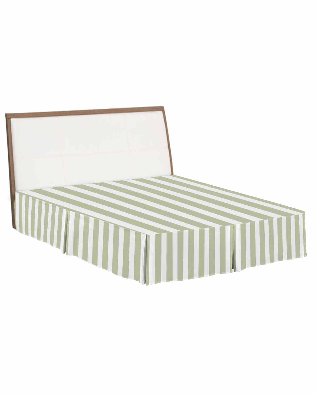 Sage Green Stripes Bed Skirt King Size 18 Inch Drop with Split Corners, Dust Ruffled Pleated Bed Skirts Wrap Around Tailored Bed Skirt Valance for Bedroom Farmhouse White Simple Vertical Striped