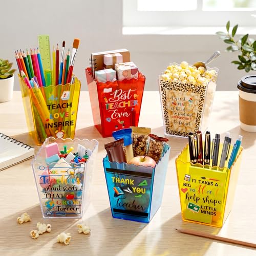 Image of Mimorou 6 Pcs Back to School Teacher Gift Box Container Notebook Pencil Composition Book Crayon Popcorn Candy Jar Containers Holders for First Day of School Party (Classic)