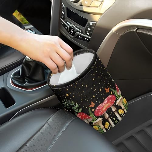 Image of Mushroom Starry Sky Collapsible Floral Trash Can - Accessories for Cars, Camping & Family Gatherings, Easy to Clean