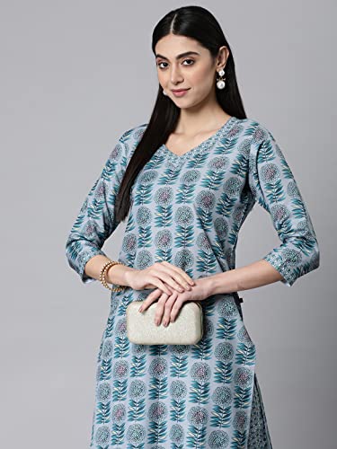 Image of ANNI DESIGNER Women's Cotton Blend Printed Straight Kurta With Pant