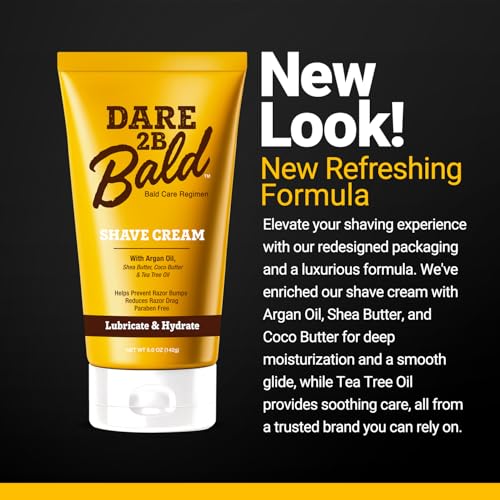 Image of High Time Dare 2B Bald Shaving Cream Sensitive Skin with Argan Oil, Tea Tree Oil, Shea and Cocoa Butter | Bald Head Shave Lotion for Rich Hydration and Moisture | 5.0 OZ