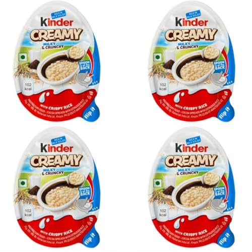 4x Kinder Creamy Milky & Crunchy Schokoladen-Creme Snack mit Knusperstückchen (4 x 19 g)