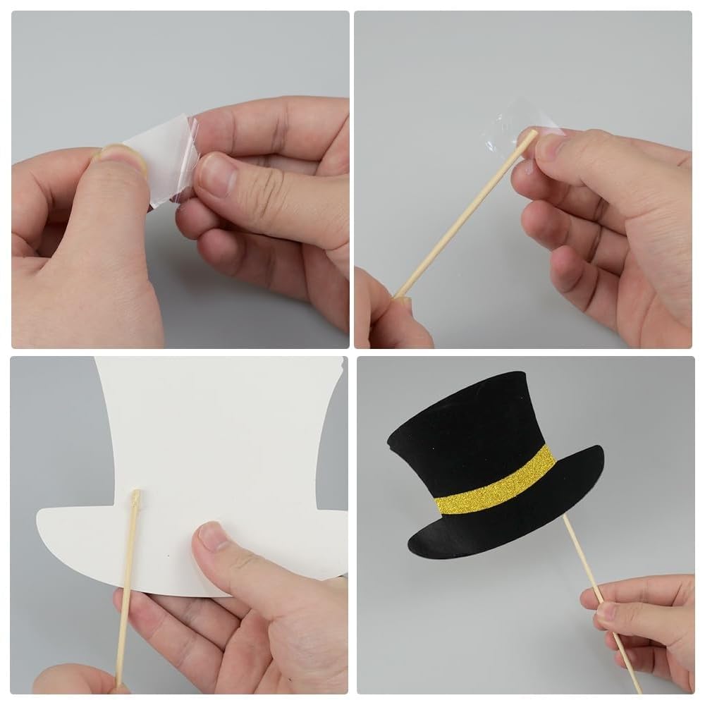 Kit 30 Photo Booth + Cornice Gonfiabile Per Feste - Accessori Selfie Per Compleanni, Matrimoni | Nero E Oro - Foto 10