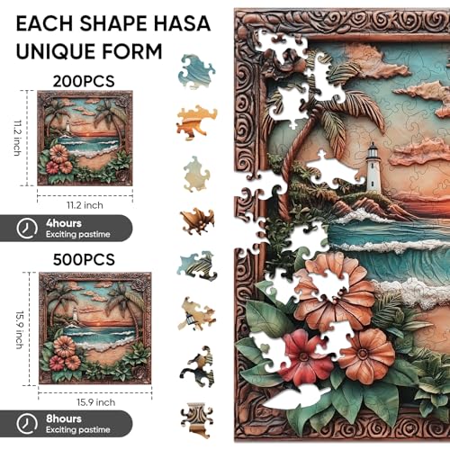 Wooden Puzzles for Adults 500 Pieces, Lighthouse Wooden Jigsaw Puzzles, Adult Puzzles Wooden Toys Home Decor Gift Family Brain Game for Men Women Elders Seniors,15.9x15.9in - Image 4
