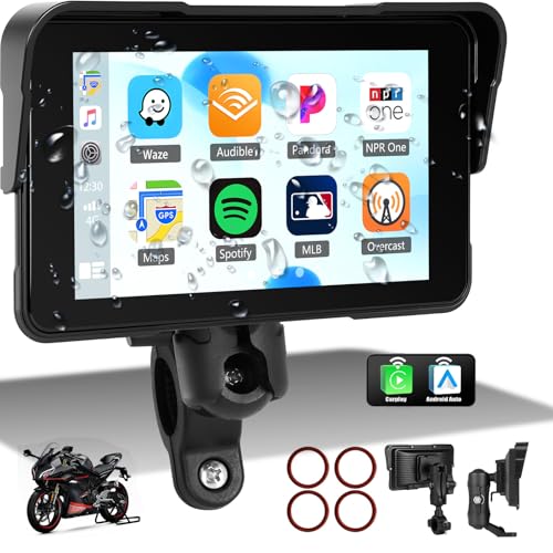 SIXTOP Motorrad-GPS-CarPlay-Bildschirm mit kabellosem CarPlay und Android Auto, tragbar, wasserdicht nach IP68, 5-Zoll-Touchscreen, Motorrad-GPS-CarPlay-Bildschirm, unterstützt Bluetooth und Siri