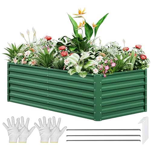 YITAHOME Outdoor Hochbeet Metall 180x90x60cm, Hochbeete-Kit aus Verdicktem Zink-Aluminium-Magnesium-Edelstahl-Metall Hochbeete für Garten mit Sicherheitsgummi für Gemüse, Blumen und Früchte (Grün)