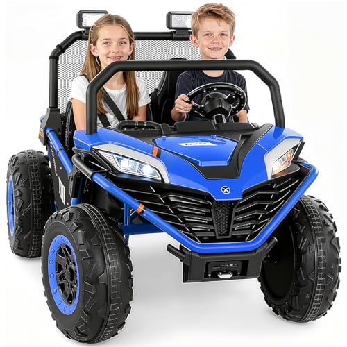 ELEMARA 2 Seater XL Ride on Car for Big Kids,12V 10AH 4WD Ride on Toy，Electric Vehicle Up to 4.5 MPH w/Remote Control, Bluetooth Music, LED Lights，3 Speeds for Boys Girls Gift，Blue