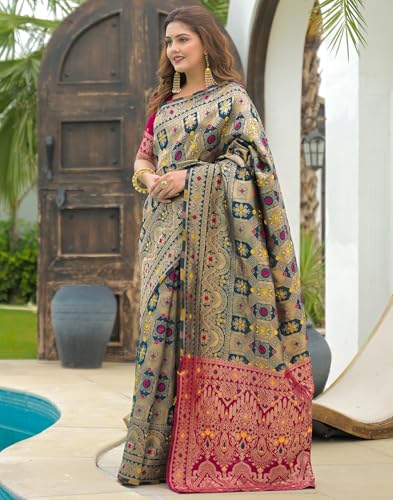 Image of SIRIL Women's Banarasi Weaving Soft Silk Saree With Unstitched Blouse Piece(4791S141 Green)