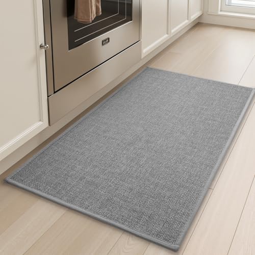 tchdio Kitchen Mats for Floor, Rubber Backed Kitchen Rugs Non Slip Washable, Superior Absorbent Kitchen Runner Rug Easy to Clean, Comfort Kitchen Floor Mat Front of Sink (Grey, 20