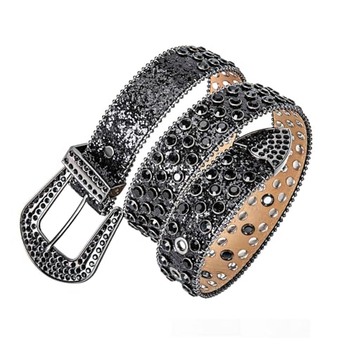 Rhinestone Belt for Women Men, Bling Studded Genuine Leather BB Belt, Western Cowgirl Cowboy Diamond Y2K3