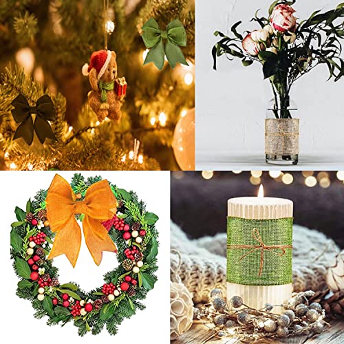 Ozxchixu Burlap Wired Ribbon Rolls, Wrapping Burlap Ribbon Natural Orange Brown Olive Green Jute, For Christmas Crafts Decoration Wedding Floral Bows Trims Craft 13.2 Yards 2.4 Inch #TOP4