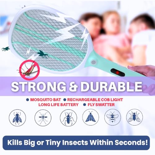 Image of TEQO Mosquito Bat with Light Heavy Duty | Rechargeable Electric Fly Swatter | Mosquito Killer Racket with Long Backup Battery, 6 Months Warranty (Multicolor)