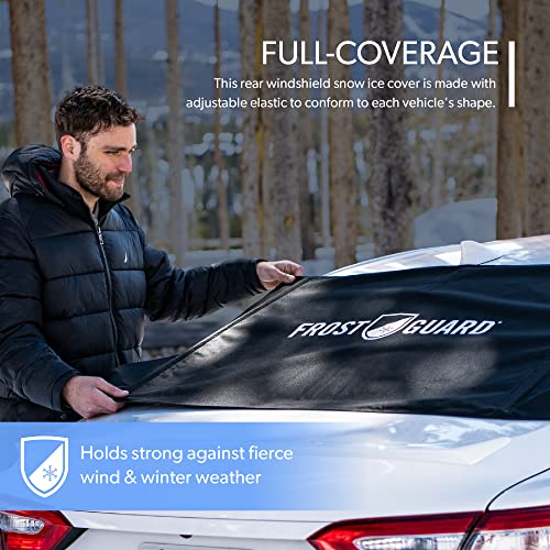 Frostguard Rear Windshield Cover For Ice And Snow, For Sedans - Rear Window Cover To Reduce Scraping, With Elastic To Conform To Vehicle's Shape - Secure Hooks For A Tight Fit - Black, 50 X 32 Inches #TOP2