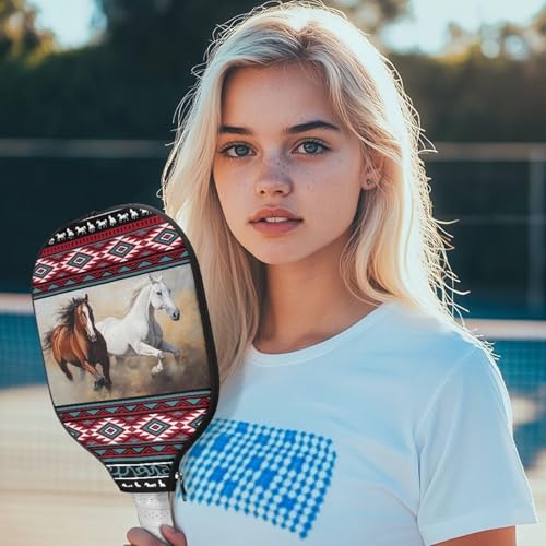 YUVAMAGIMO Pickleball Paddle Cover Aztec Horse Pickleball Paddle Covers 1 Pack Elastic Pickle Ball Racket Sleeve with Zipper Case for Pickleballs Paddle for Men Women Fits All Pickleball Paddle