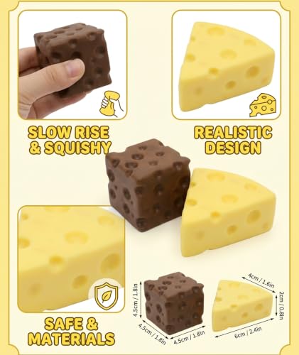 Image of 2Pcs Cheese Squishy, Taba Squishy, Dumpling Squishy-Stretchy Food-Shaped Sensory (Brown and Yellow)