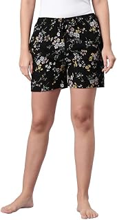 GO COLORS Women Printed Black Woven Viscose Lounge Shorts Price In India