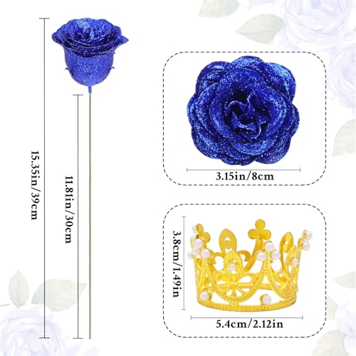 Waipfaru Glitter Rose Bouquet DIY Fake Glitter Flower Bouquet Forever Shiny Blue Rose Bouquet for Mother's Day Gift, Anniversary, Engagement, Wedding, 36 Roses