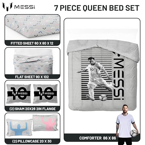 Image of Jay Franco Kids Comforter Set Includes Sheets and Pillow Cover - Soft and Cozy Bed Set for Stylish Room Decor, Grey - Messi, 7 Piece Queen