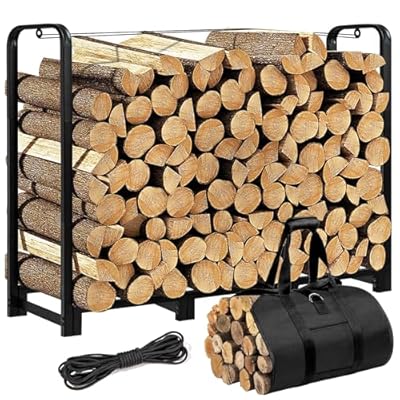 GPUSFAK Firewood Rack with Log Carrier, 4FT Outdoor Wood Rack for Firewood, Heavy Duty Firewood Log Rack for Fireplace Fire Pits