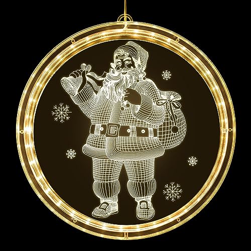 Image of Christmas Window Decorations, LED Lights for Indoor Outdoor, Hanging 3D Night Lights for Fireplace, Tree, Bedroom Decor, Battery Operated (Santa Claus)