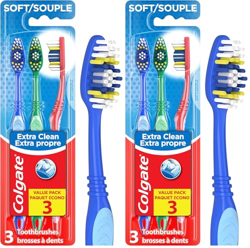 Image of Colgate Extra Clean Toothbrush, Soft Toothbrush for Adults, 3 Count (Pack of 2)
