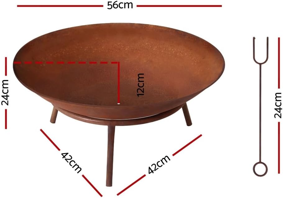 Grillz 60cm Fire Pit Campfire Charcoal Wood Burner Rustic Iron Outdoor Patio