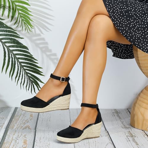 Image of Womens Espadrilles Sandals, Closed Toe Platform for Women Ankle Strap Casual Comfortable Wedge Sandals