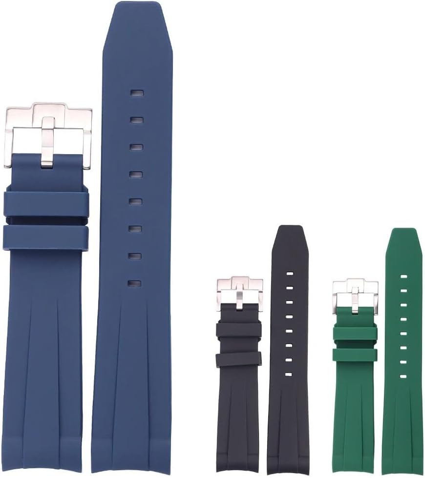 20mm Curved End Watchband Sport Waterproof Soft Rubber Watch Strap Black Blue Green Men Women Diving Wrist Band(Blue)