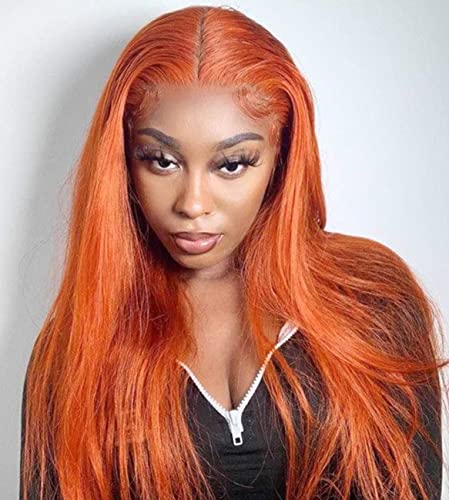 Ginger Lace Front Wigs for Women Long Synthetic Wig 13x2.5 Copper Wig Free Parting 22 inches Straight Orange Wigs for Women