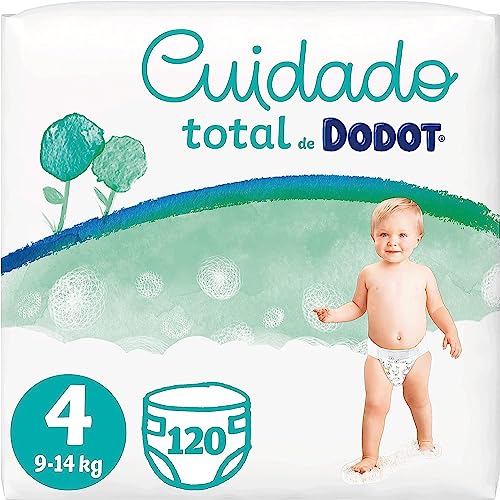 Dodot Pañales Bebé Cuidado Total Talla 4 (9-14 kg), 120 Pañales, Suave Protección de la Piel con Ingredientes de Origen Vegetal