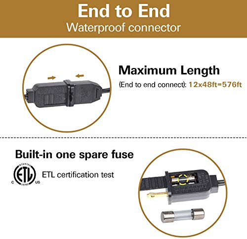 image for hykolity LED Outdoor String Lights, 48FT with 15 Hanging Sockets, 17 D