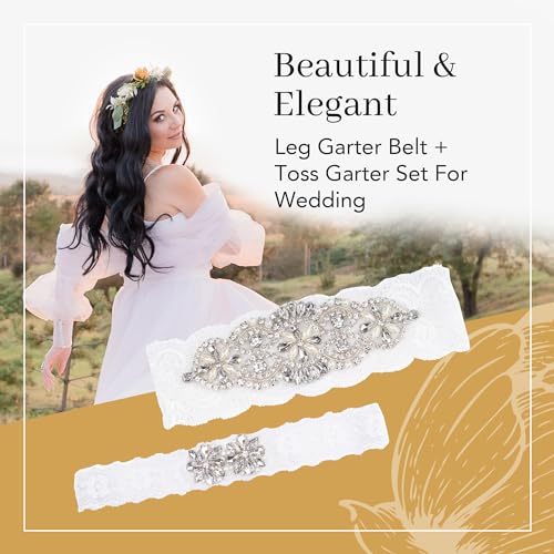 Large White Stretch Lace Wedding Leg Garter & Toss Set with Branded Luxurious Bag for Easy Storage. Made for Plus Size Woman2