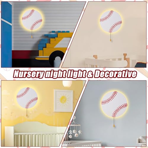 Image of Aurelema Baseball Night Light Wall Lamp Sleeping Nursery Lighting Cute Floating Battery Operated Hanging Lamp for Baby Boys Girls Bedroom Room Nursery Wall Decorations
