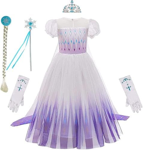 REXREII Vestido de princesa para niñas pequeñas, disfraz de Elsa de Frozen para Halloween, cosplay, Navidad, cumpleaños, fiesta con accesorios