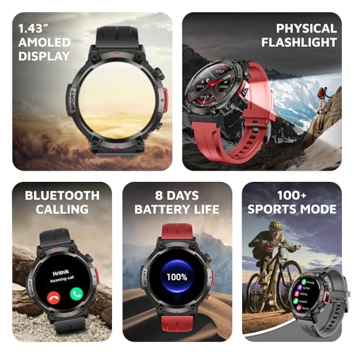 Image of Cult Ranger XR1-1.43 inch AMOLED Display,Outdoor Rugged Smartwatch for Men, Bluetooth Calling, 8 Days Battery, Continous Heart Rate,100+ Sports Mode, Live Cricket Score, Built-in Flashlight, Free Strap