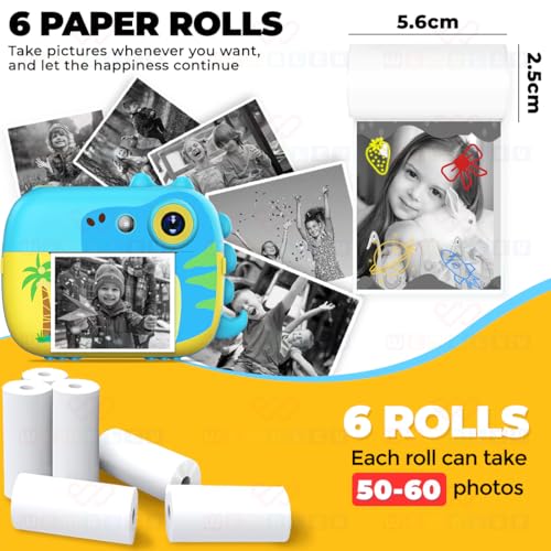 Image of Wembley Kids Instant Camera Thermal Paper Rolls, Photo Printer Refill Paper, Pack of 6, White