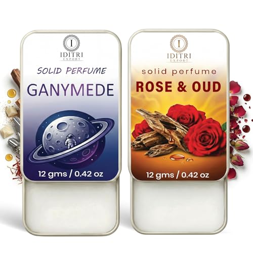 Image of IDITRI EXPORT Solid Perfume |Rose & Oud&Ganymede Alcohol Free Wax Perfume Balm, Long Lasting | Pocket Tin 12g, Pack Of 2| Non Greasy Smooth Glide, Travel Friendly Unisex Gifts He Or Her