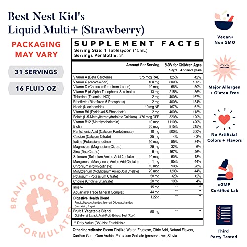 Daily Bird Liquid Multivitamins For Kids, Methylfolate, Methylated Vitamins, Natural Whole Food Blend Vitamin, Vegan, Gluten Free, Non Gmo, Includes Bonus Immune Boosting Tips, Strawberry, 16 Oz #TOP1
