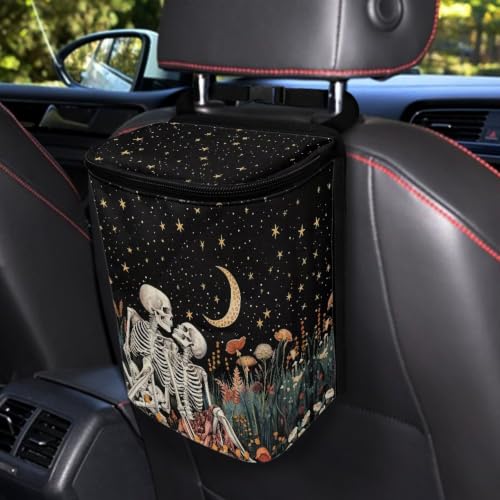 Image of Butterfly Daisy Print Car Trash Can with Lid Cars Trash Bag Bin Hanging Waterproof Garbage Cans Leak Proof Vehicle Trash Can Multipurpose Storage Container for Back Seat