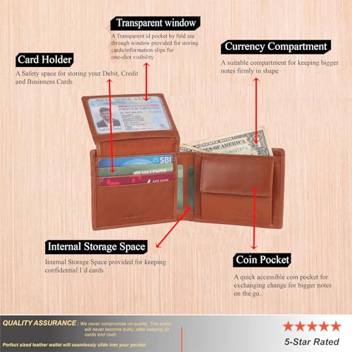 Leather Men's Wallet – Genuine Leather, Multiple Card Slots, Zipper Pocket, Slim Bifold Design, Elegant & Durable(Tan)3