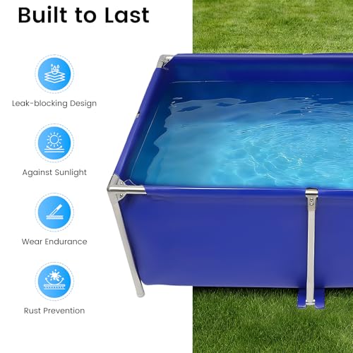 Image of Canvas Above Ground Fish Pond with Steel Frame, Drain Valve, Blue Aquarium Pool, Koi Pond, Foldable Water Storage, Display Show Tank