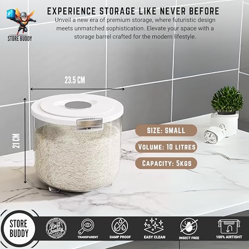 Image of Rice Storage Container Barrel | Air Tight Transparent Plastic Containers | Dal Pulses Cereal & Flour Airtight Box | Large & Big Size Modular Home Organizer (Barrel - Small)