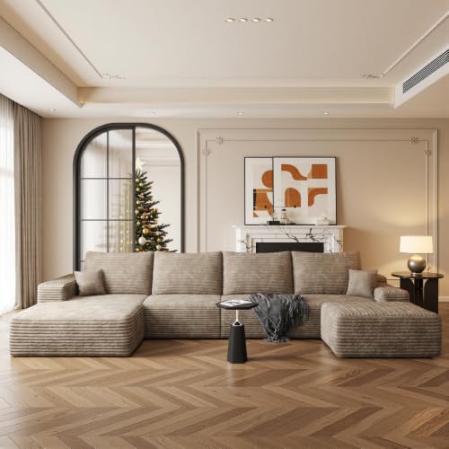 Image of Boneless Couch, Modular Sectional Couches for Living Room, U-Shaped Cloud Couch Sofa with Deep Seat, Fluffy Corduroy Upholstered Corner Sofa