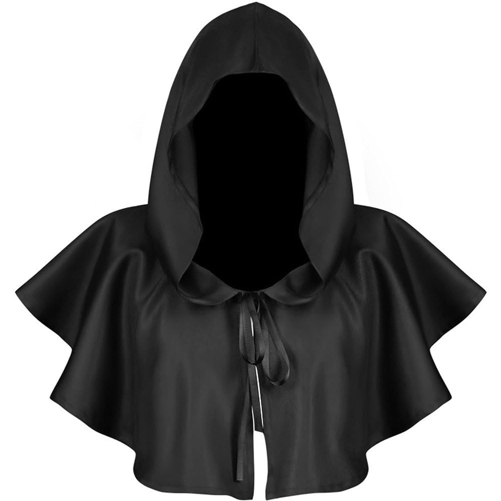 Hrippy Men's Black Halloween Grim Cowl Cloak Medieval Hood Hat Cosplay Costumes Witch Wizard Hooded Poncho For Wo