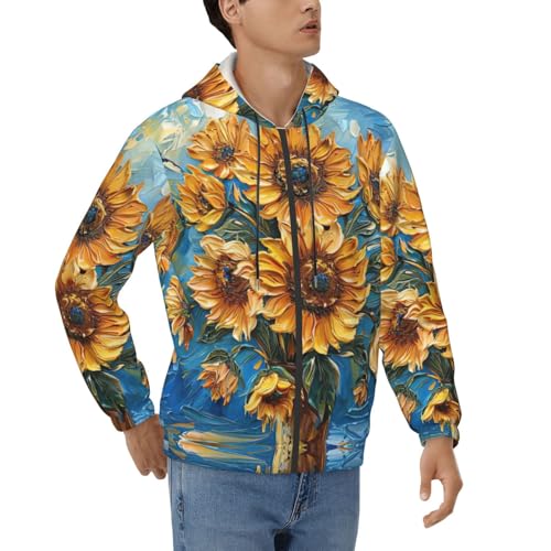 Sweat à capuche peinture à l'huile tournesol pour homme coupe décontractée