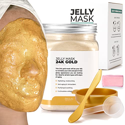 BRÜUN Peel-Off 24K Gold Jelly Mask for Face Care, A 23 fl oz Rubber Mask Jar for 30 to 35 Treatments