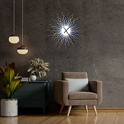 39Inch Blue, Gray And Silver Starburst Wall Clock, Chic Wintry Colors Wall Decor & Art + Handmade Medusa Arctic Clock Large Oversized (Xxl) Size By Ardeola #TOP5