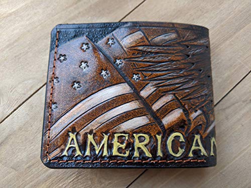 American Flag, Bald Eagle, USA Military, Coat of Arms, US Army Veteran's Day, Father's Day, Patriotic RFID Men's Bifold Wallet, Genuine leather wallet, Biker Wallet, Embossed wallet, Leather Purse, Handmade wallet, Airbrush Art, Custom wallet, Personalized wallet3
