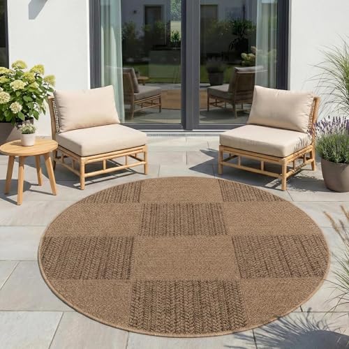 Tapis extérieur rond beige 160cm résistant intempéries entrée - 2