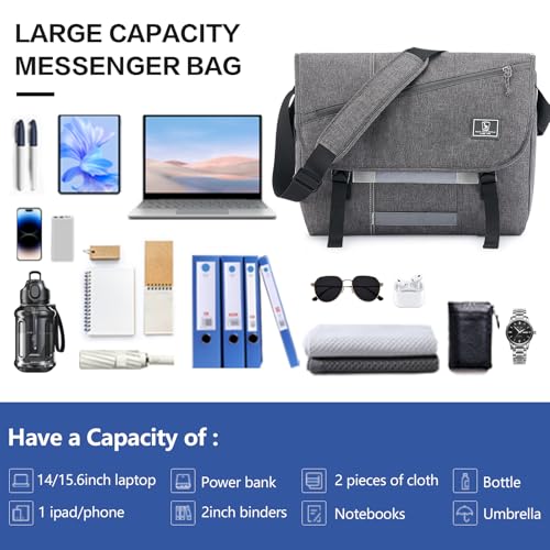Image of OIWAS Messenger Bags for Women 17 Inch Laptop Crossbody Bags for Men, Grey | Casual Satchel Shoulder Bag Briefcase with Water Bottle Pocket & Reflective strips for Travel Work Outdoor Activities